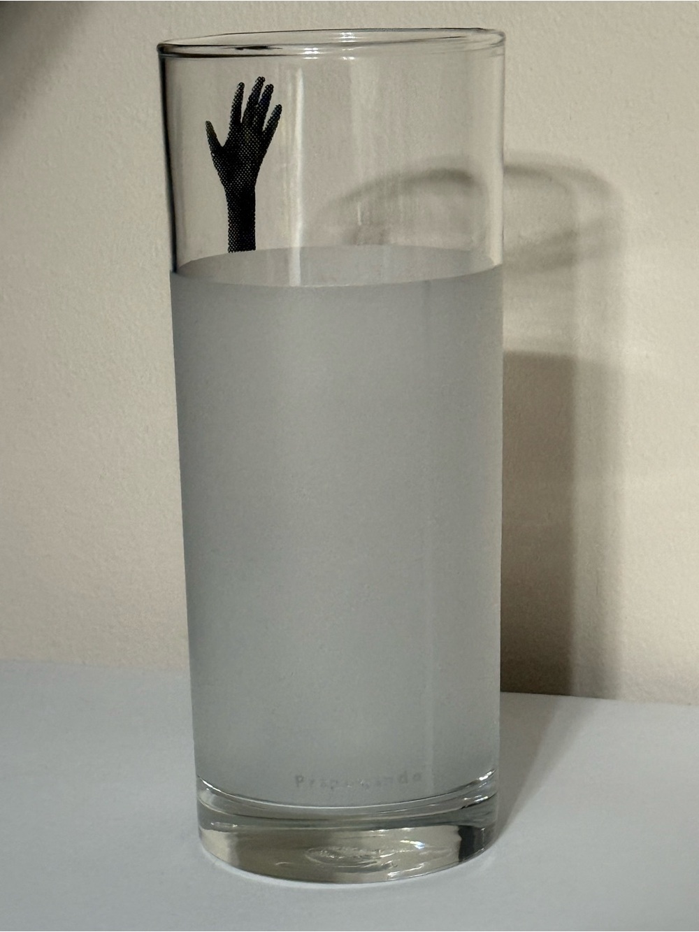 Propaganda “Help!” Hand Illusion Highball Glass Frosted Novelty Drink Glass - Picture 3 of 3